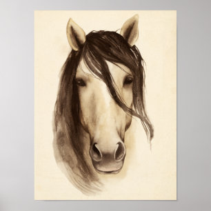 Watercolor Barn Animals Horse Poster