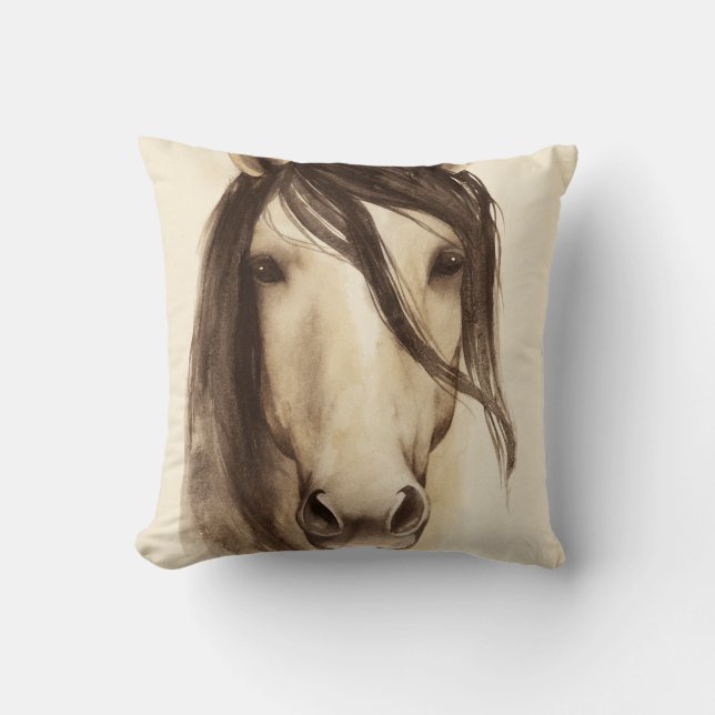 Watercolor Barn Animals | Horse Throw Pillow (Front)