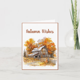Watercolor Barn Autumn Wishes Greeting Card