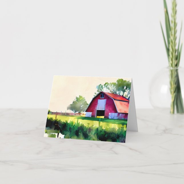 Watercolor barn customizable card (Front)