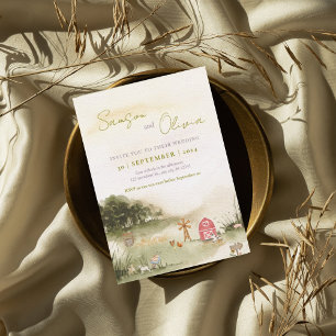 Watercolor Barn illustration farm house wedding Invitation