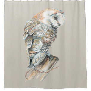 Watercolor Barn Owl Bird Custom Background color Shower Curtain