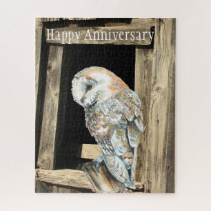 Watercolor Barn Owl Bird Nature Anniversary Jigsaw Puzzle