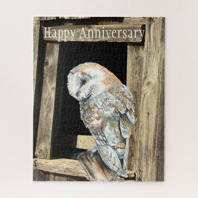 Watercolor Barn Owl Bird Nature  Anniversary Jigsaw Puzzle (Vertical)