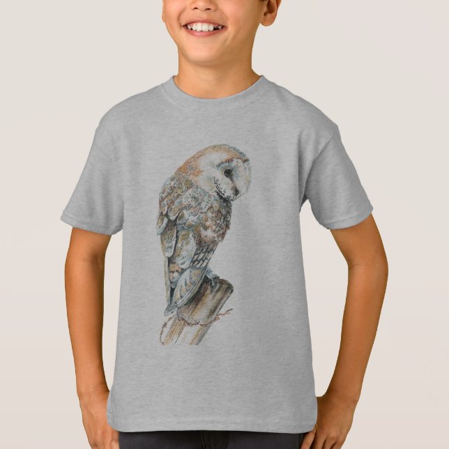 Watercolor Barn Owl Bird Nature Art T-Shirt (Front)