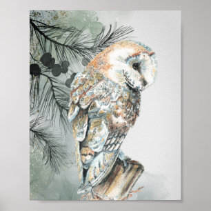 Watercolor Barn Owl Bird Nature Wildlife Art Poster