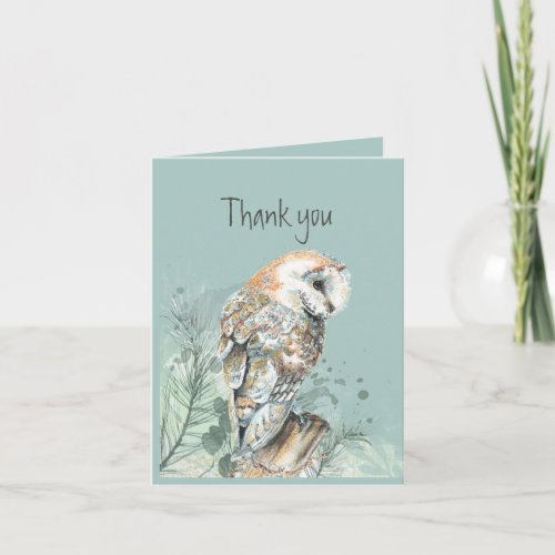 Watercolor Barn Owl Bird Thank you Card