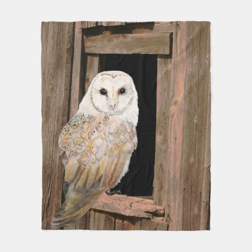 Watercolor Barn Owl Bird Wildlife Natue Art Sherpa Fleece Blanket