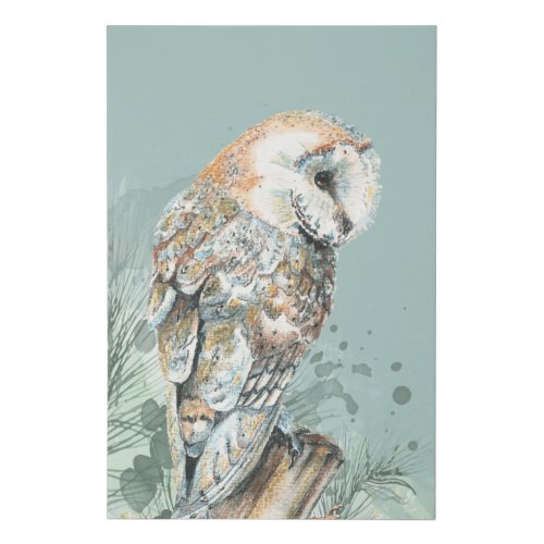  Watercolor Barn Owl Bird Wildlife Nature Art  Faux Canvas Print