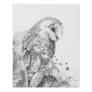  Watercolor Barn Owl Bird Wildlife Nature Art  Faux Canvas Print