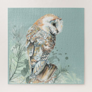 Watercolor Barn Owl Bird Wildlife Nature Art Jigsaw Puzzle