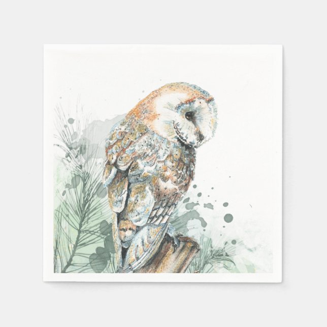  Watercolor Barn Owl Bird Wildlife Nature Art  Napkins (Front)
