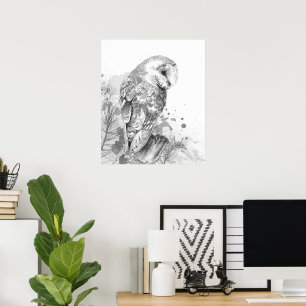 Watercolor Barn Owl Bird Wildlife Nature Art Poster