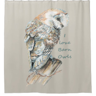 Watercolor Barn Owl Bird with quote Shower Curtain