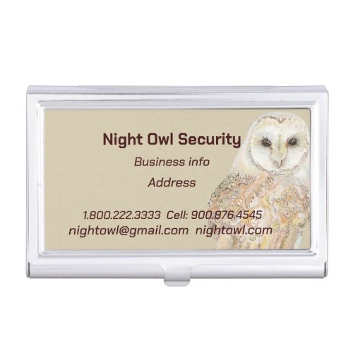 Watercolor Barn Owl Security Night Owl Business Ca Business Card Case