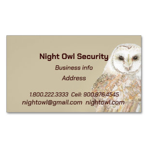 Watercolor Barn Owl Security Night Owl Business Ca Business Card Magnet