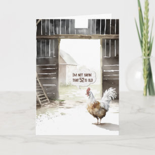 Watercolor Barn Rooster 52nd Birthday Humor Card