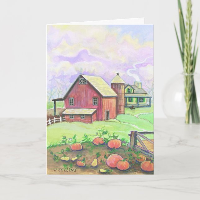 Watercolor barn scene customizable card (Front)