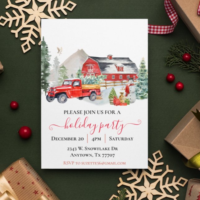 Watercolor Barn Truck Rustic Christmas Party Invitation (Creator Uploaded)
