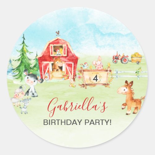Watercolor Barnyard and Farm Animals Kids Birthday Classic Round Sticker