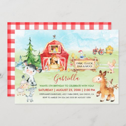 Watercolor Barnyard and Farm Animals Kids Birthday Invitation