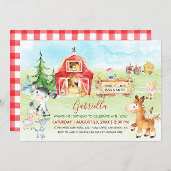 Watercolor Barnyard And Farm Animals Kids Birthday Invitation by SpecialOccasionCards at Zazzle