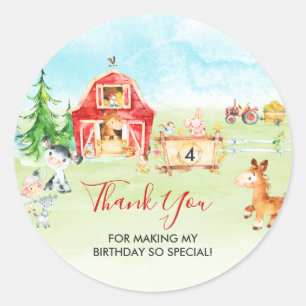 Watercolor Barnyard and Farm Animals Thank You Classic Round Sticker