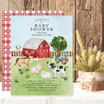 Watercolor Barnyard Animals Baby Shower Invitation
