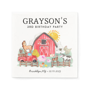 Watercolor Barnyard Animals Kids Farm Birthday Napkins
