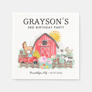 Watercolor Barnyard Animals Kids Farm Birthday Napkins