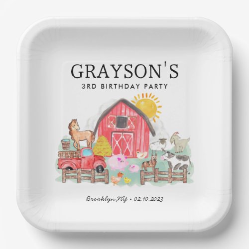 Watercolor Barnyard Animals Kids Farm Birthday Paper Plates