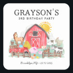 Watercolor Barnyard Animals Kids Farm Birthday Square Sticker<br><div class="desc">Cute Watercolor Rustic Barnyard Animals Kids Farm Birthday Favor Sticker</div>