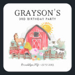 Watercolor Barnyard Animals Kids Farm Birthday Square Sticker<br><div class="desc">Cute Watercolor Rustic Barnyard Animals Kids Farm Birthday Favor Sticker</div>