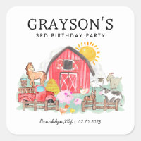 Watercolor Barnyard Animals Kids Farm Birthday