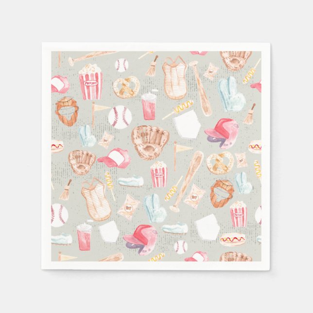 Watercolor Baseball Pattern Napkins (Front)