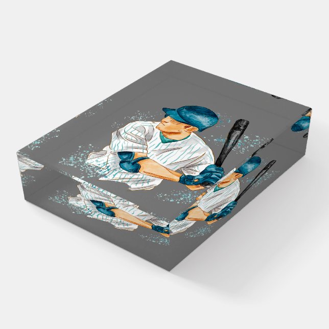 Watercolor Baseball Player Paperweight (Angled)
