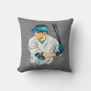 Watercolor Baseball Player Throw Pillow