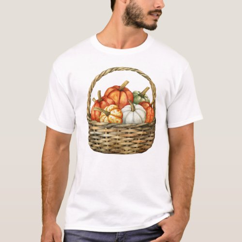 Watercolor Basket with Pumpkins T_Shirt