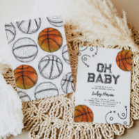Watercolor Basketball Baby Shower Invitation