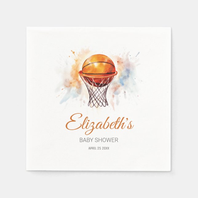 Watercolor Basketball Baby Shower Napkins (Front)