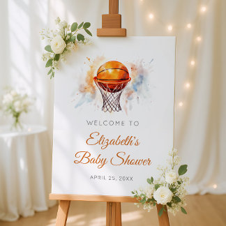 Watercolor Basketball Baby Shower Welcome Sign