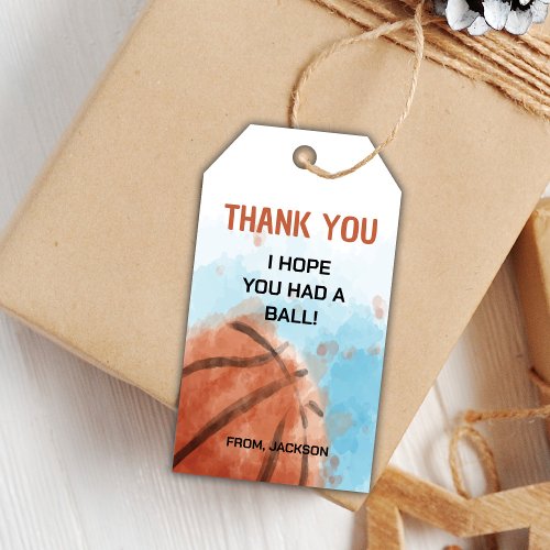 Watercolor Basketball Birthday Gift Tags