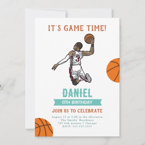 Watercolor Basketball Birthday Invitation