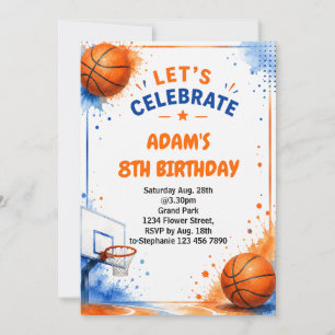 Watercolor basketball Birthday Invitation Design