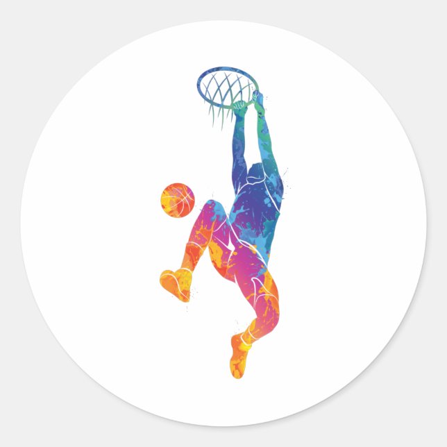 Watercolor Basketball Classic Round Sticker (Front)