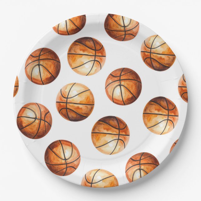 Watercolor Basketball Paper Plate (Front)