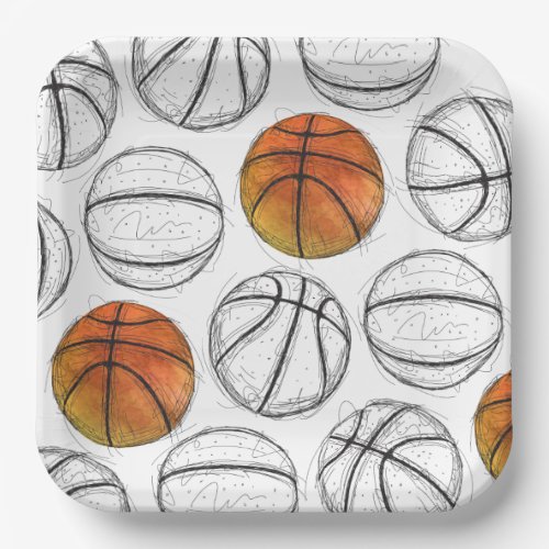 Watercolor Basketball Paper Plates