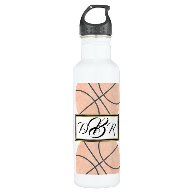 Watercolor Basketball Sports Monogram Stainless Steel Water Bottle (Front)