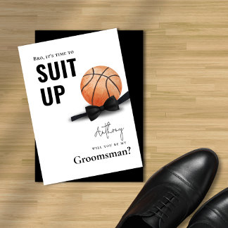 Watercolor Basketball Tuxedo Suit Up Groomsman Invitation