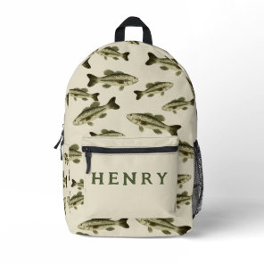 Watercolor Bass Fish with Green Text Printed Backpack